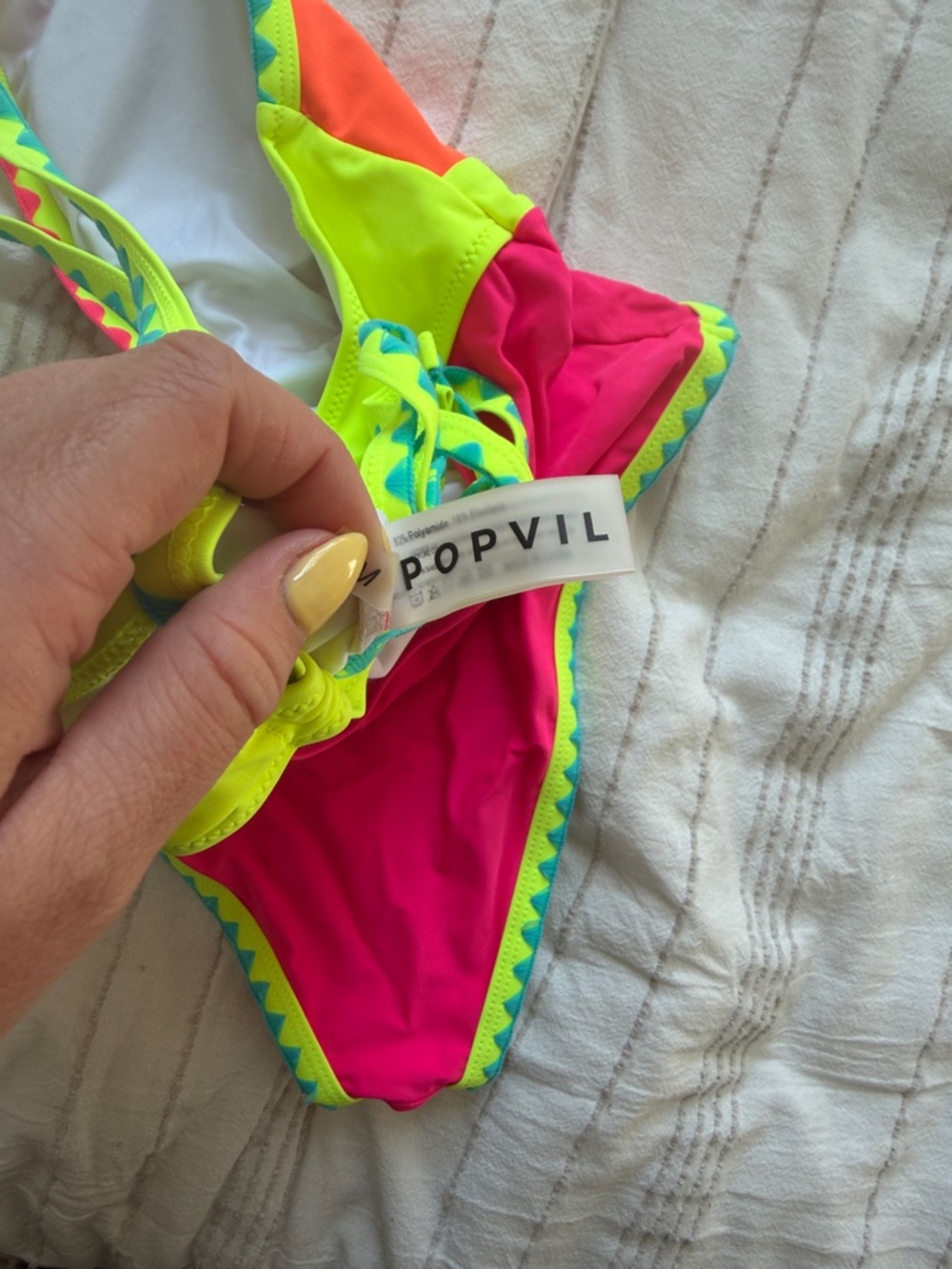 Neon Colorblock One-Piece Swimsuit - Pink/Orange - Picture 3 of 5